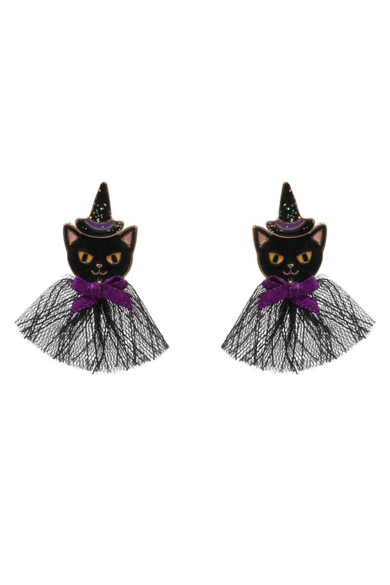 Cat Witch Enamel Earrings