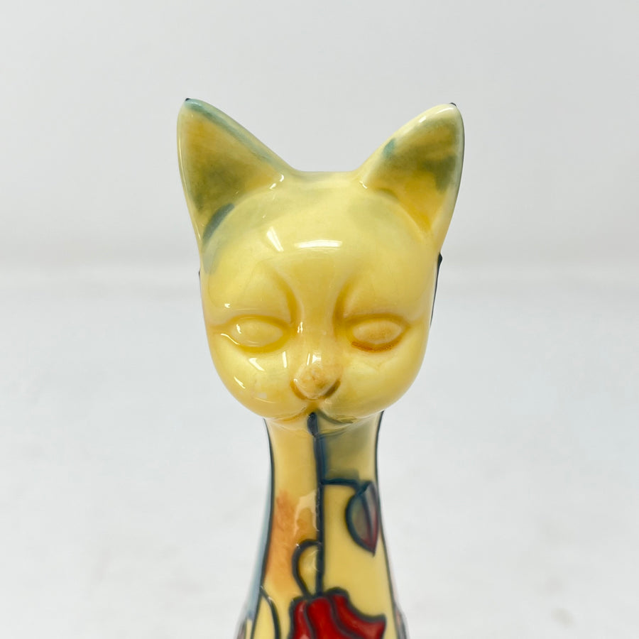 Vintage Style Old Tupton Ware Ceramic Cat - Yellow Poppy Floral Design - Unboxed