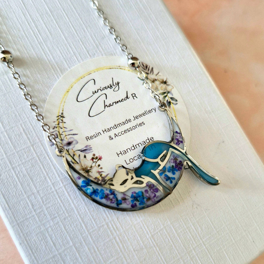 Cat on Moon Floral Necklace
