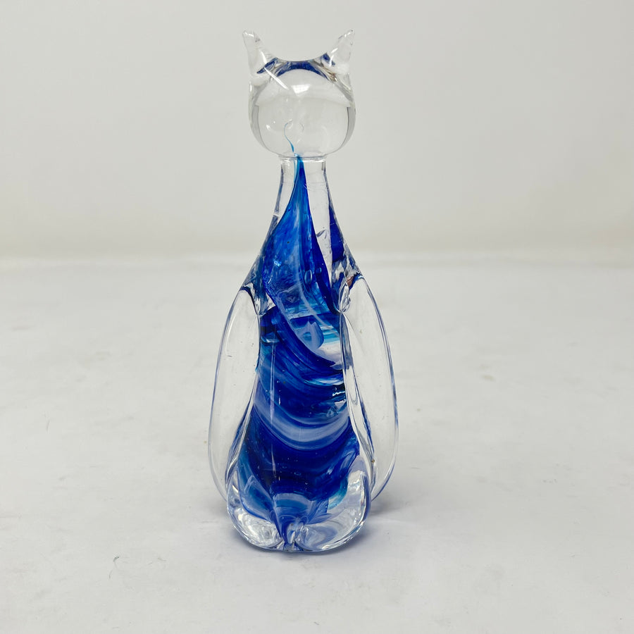 Vintage Alum Bay Glass Cat Figurine - Isle of Wight Hand Blown Art Glass - Mint