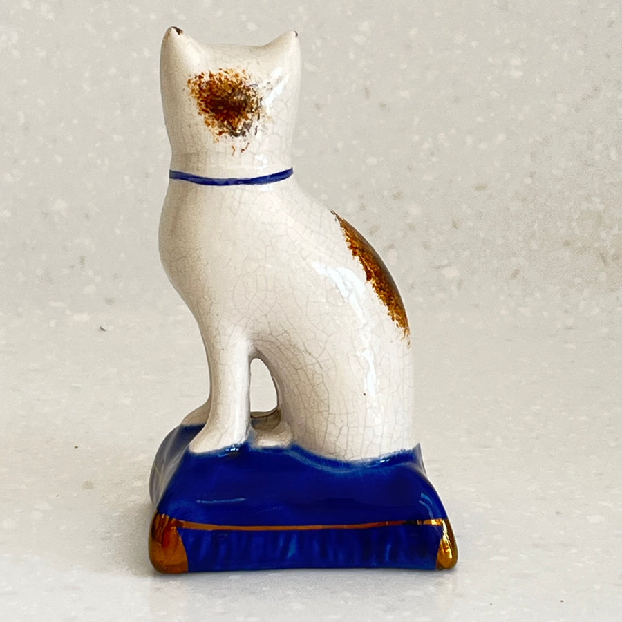 Vintage Staffordshire Cat on Cushion 10cm