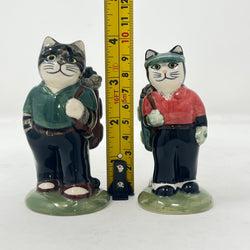 Vintage Quail Pottery Golfing Cats Salt & Pepper Set