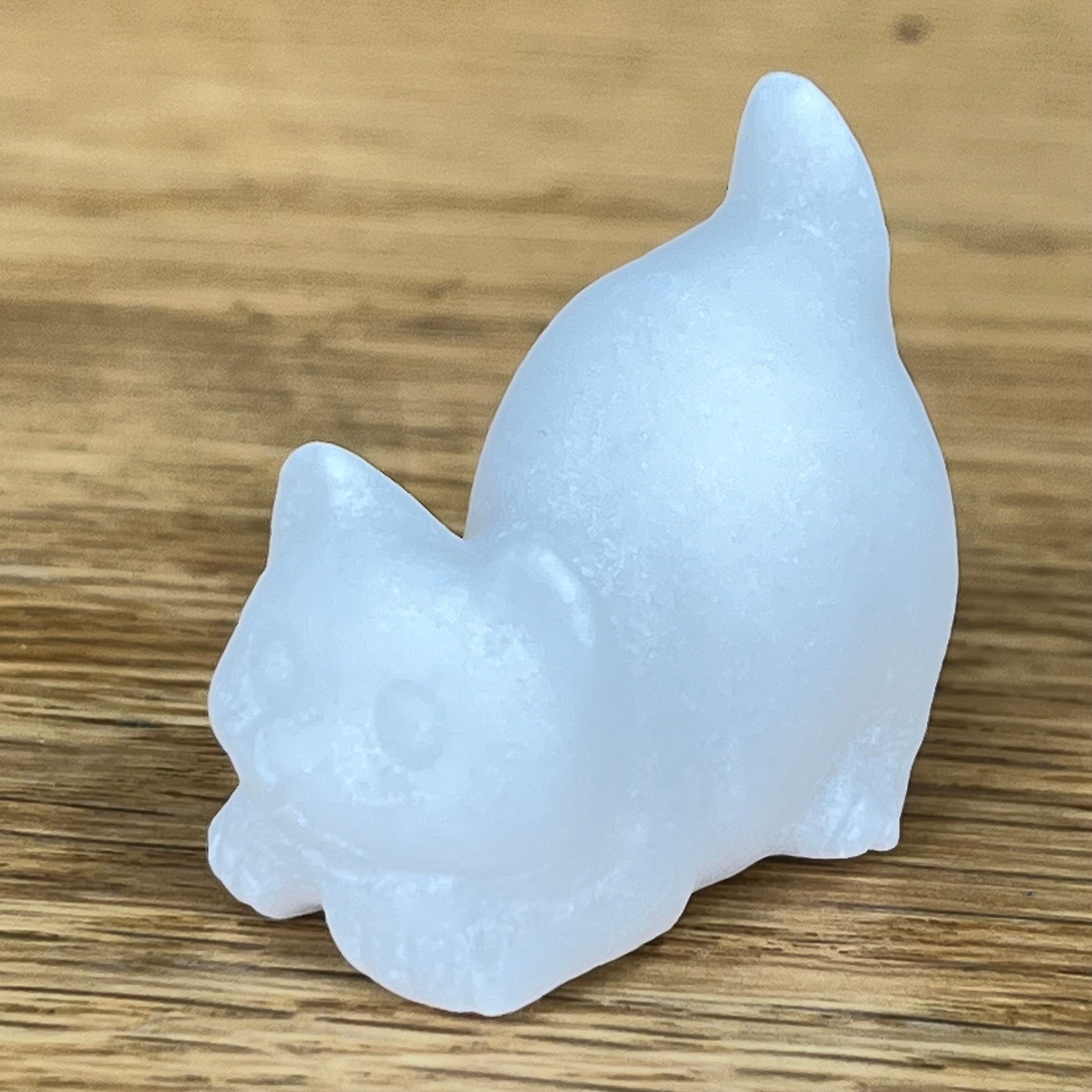 White Marble Gemstone Stretching Cat