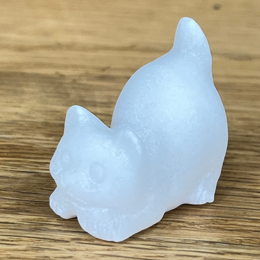White Marble Gemstone Stretching Cat
