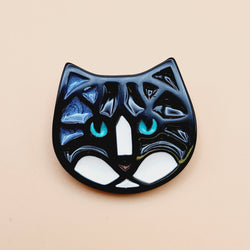 Tuxedo Cat Face Brooch