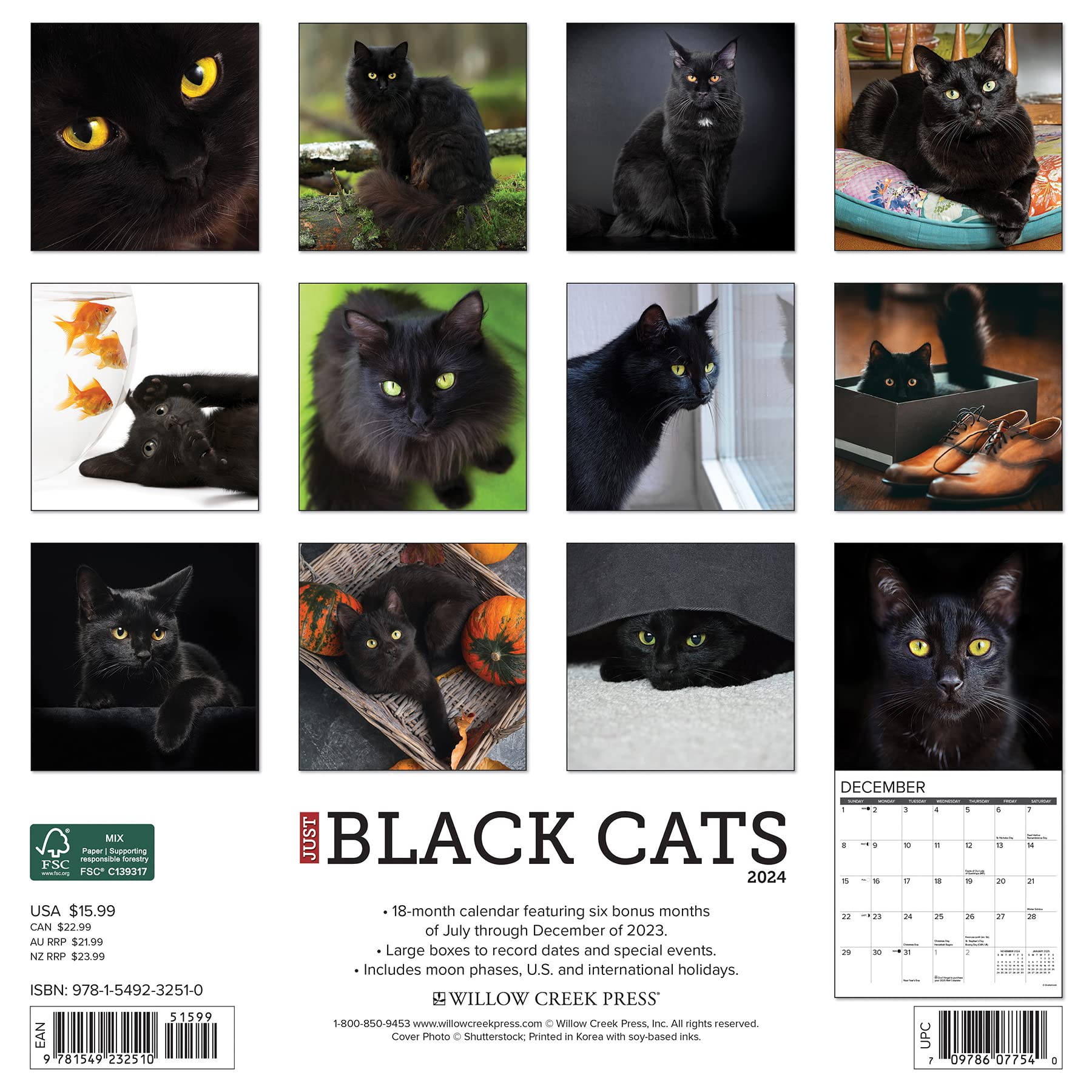 Calendario de pared de gatos negros 2023