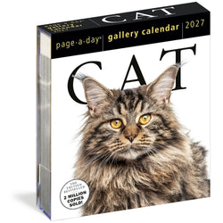 Cat-themed page-a-day gallery calendar 2027 with a maine coon-like cat's face on the cover.