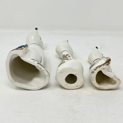 Vintage Italian Style Ceramic Cat Trio - Hand Painted Floral "Long Neck" Figurines - Mid Century MCM