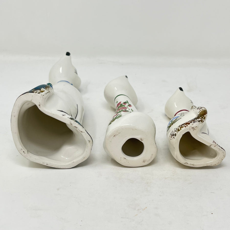 Vintage Italian Style Ceramic Cat Trio - Hand Painted Floral "Long Neck" Figurines - Mid Century MCM