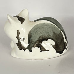 Vintage Hand Painted Grey Black & White Cat Laying Ornament by A & R Scott Rare!