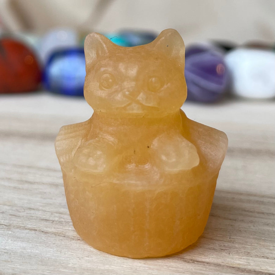 Yellow Calcite Cat in Basket Gemstone November Birthstone