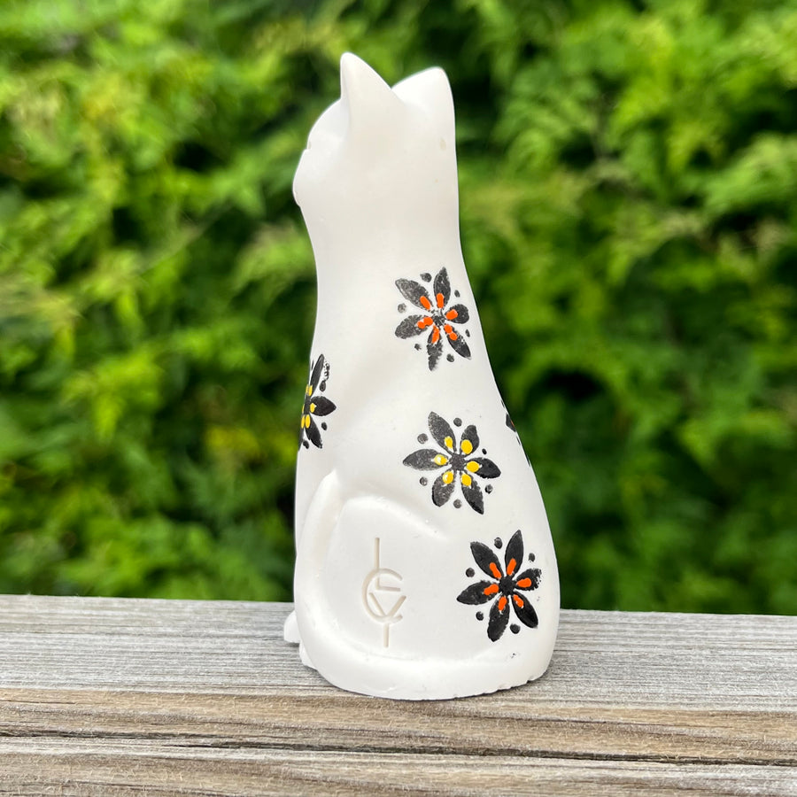 Retro Flowers Hand Coloured Original Lucky Cat