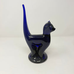 Vintage Bristol Blue Glass Cat 24cm Signed B. Taylor