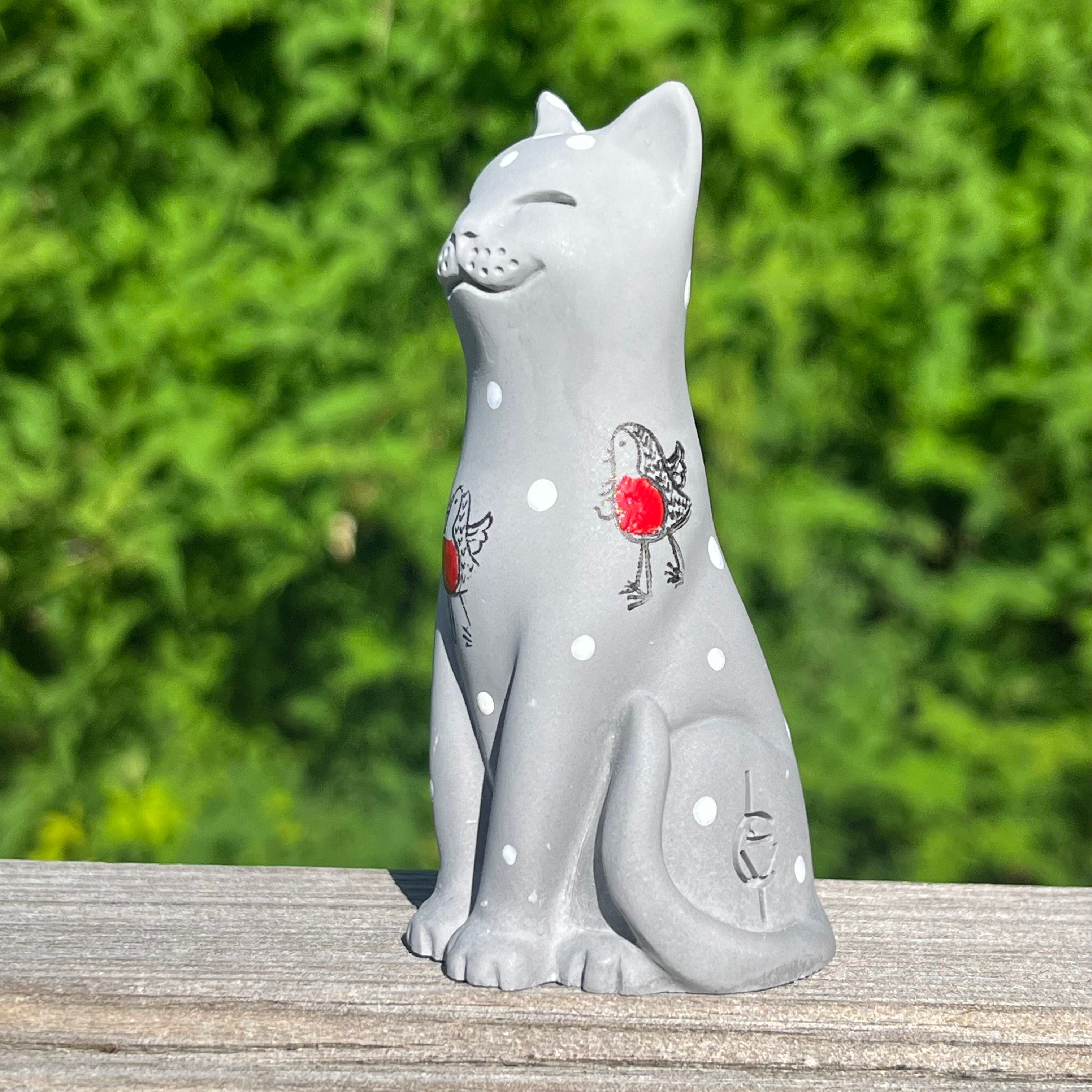 Snowy Robins Hand Coloured Original Lucky Cat