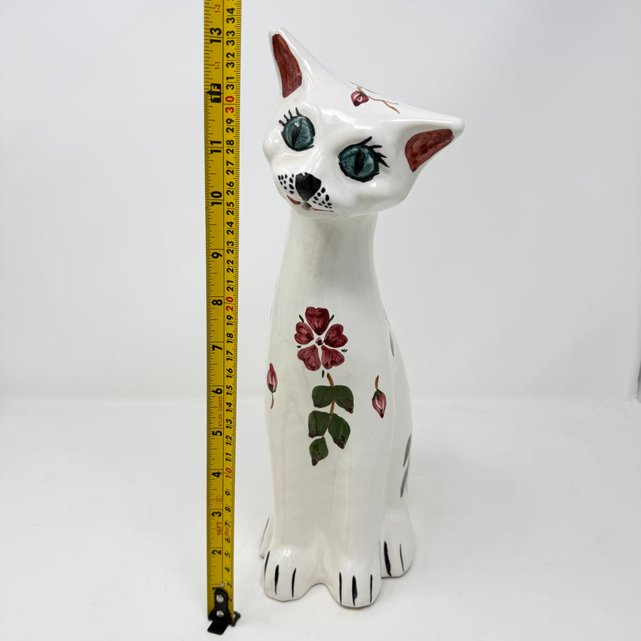 Vintage CH Brannam Floral Tall Cat 34cm