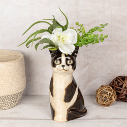 Vintage Pottery Black & White Cat Vase