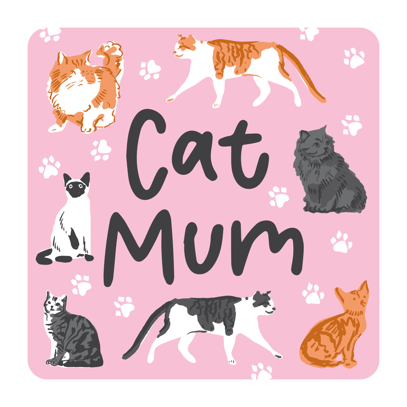 Pink, Cat Mum Cork Backed Coaster, The Cat Gallery