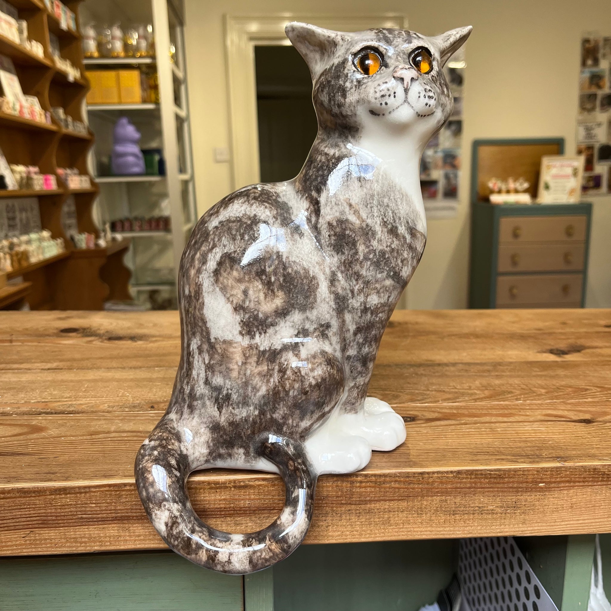 Grey Tabby & White Tail Dangling Winstanley Cat - Size 4