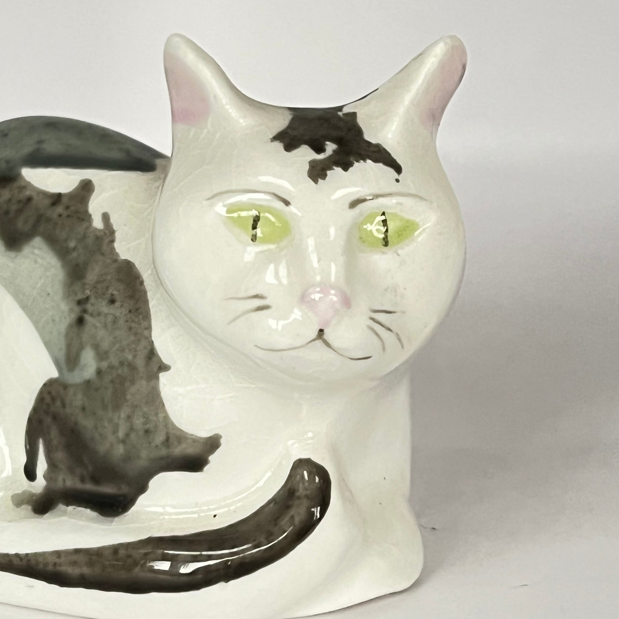Vintage Hand Painted Grey Black & White Cat Laying Ornament by A & R Scott Rare!