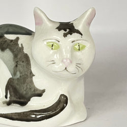Vintage Hand Painted Grey Black & White Cat Laying Ornament by A & R Scott Rare!