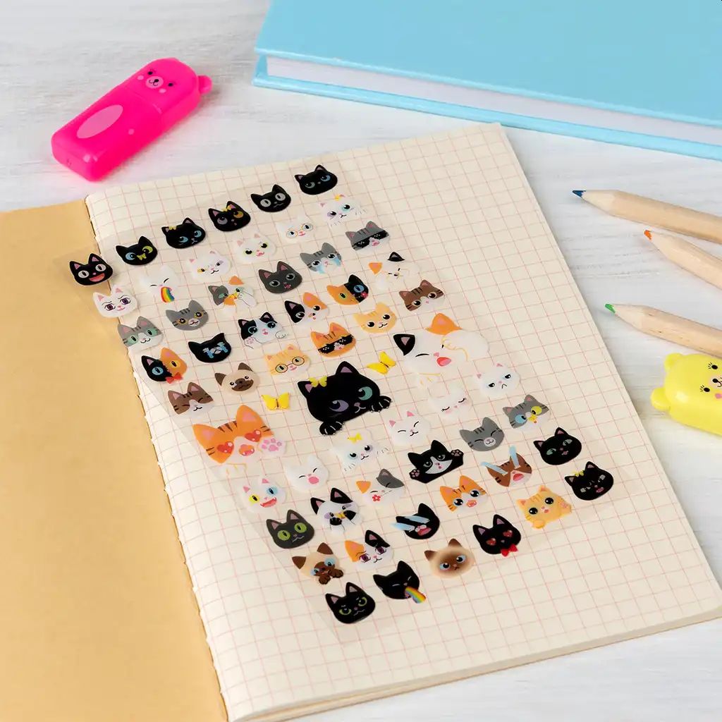 Quirky Cats 3D Stickers, 2 Sheets