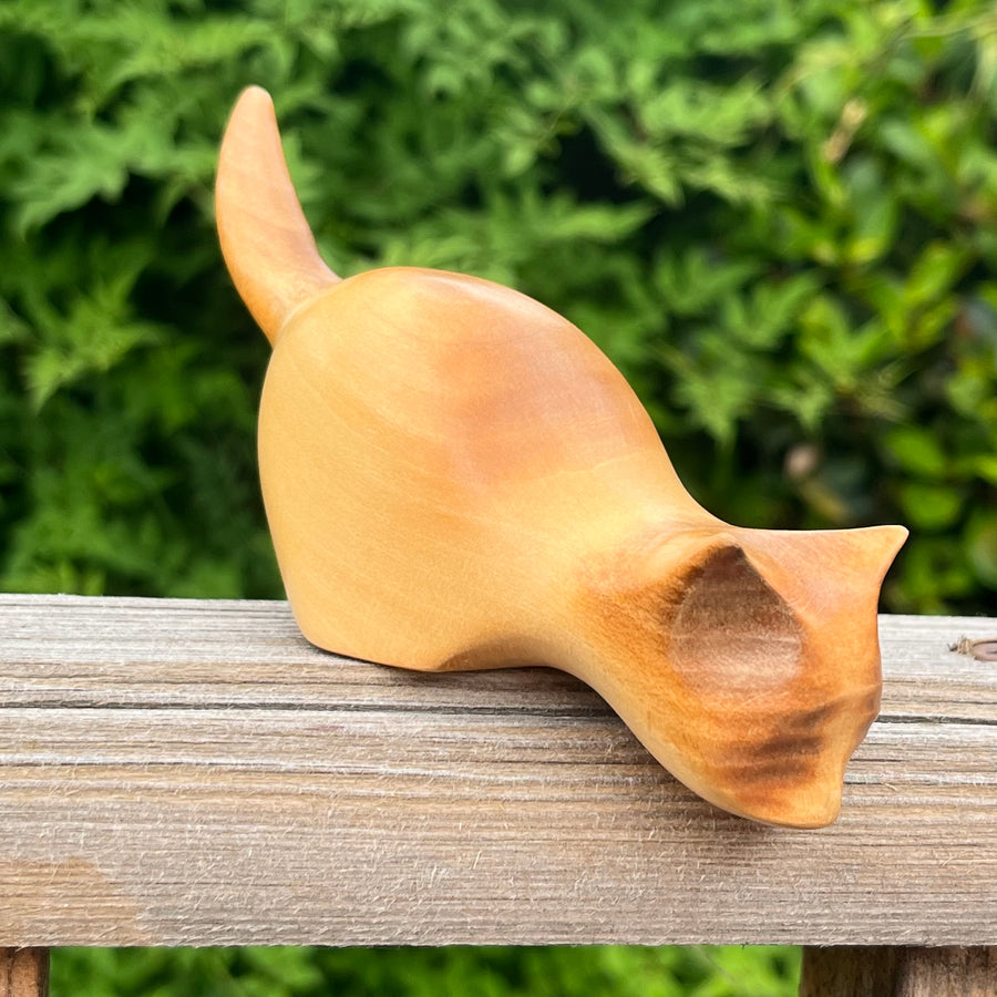Vintage Hand Carved Shelf Hanging Cat in Lime by Jim Hunter