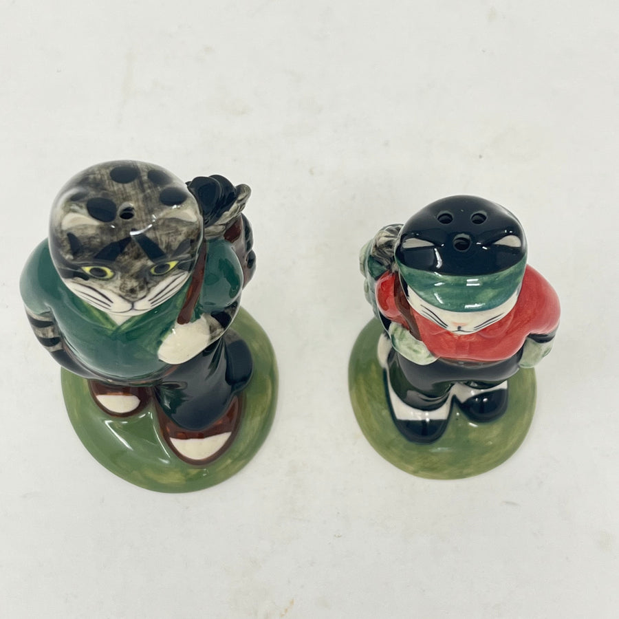 Vintage Quail Pottery Golfing Cats Salt & Pepper Set