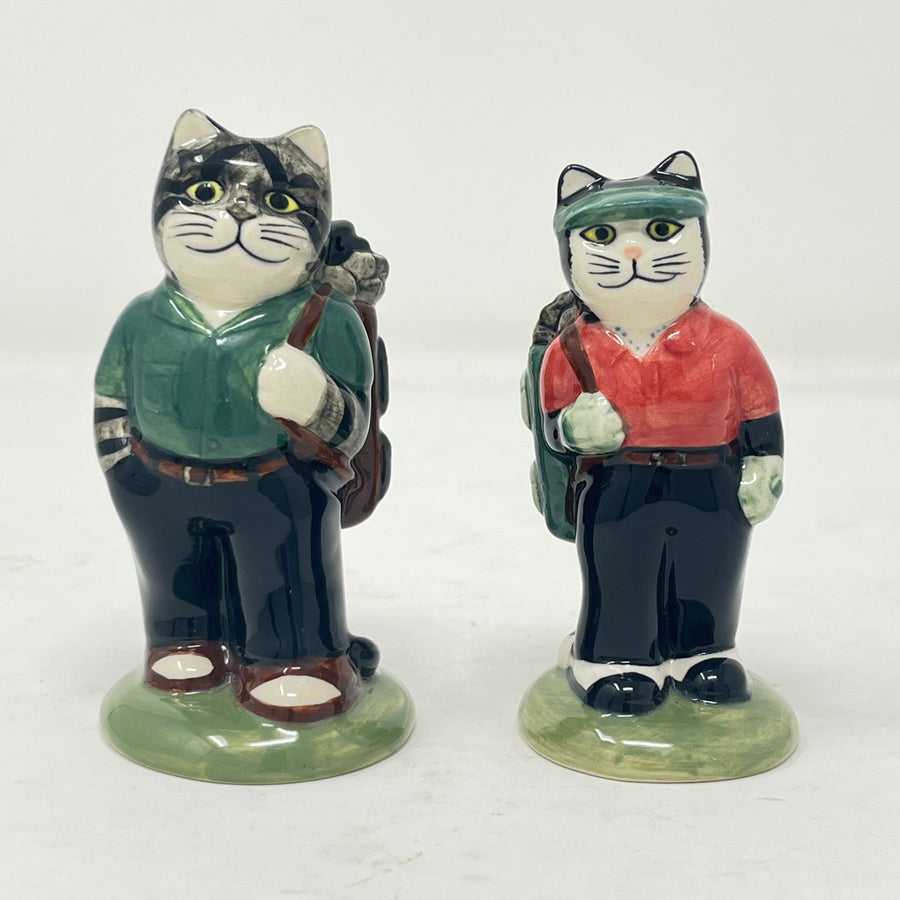 Vintage Quail Pottery Golfing Cats Salt & Pepper Set