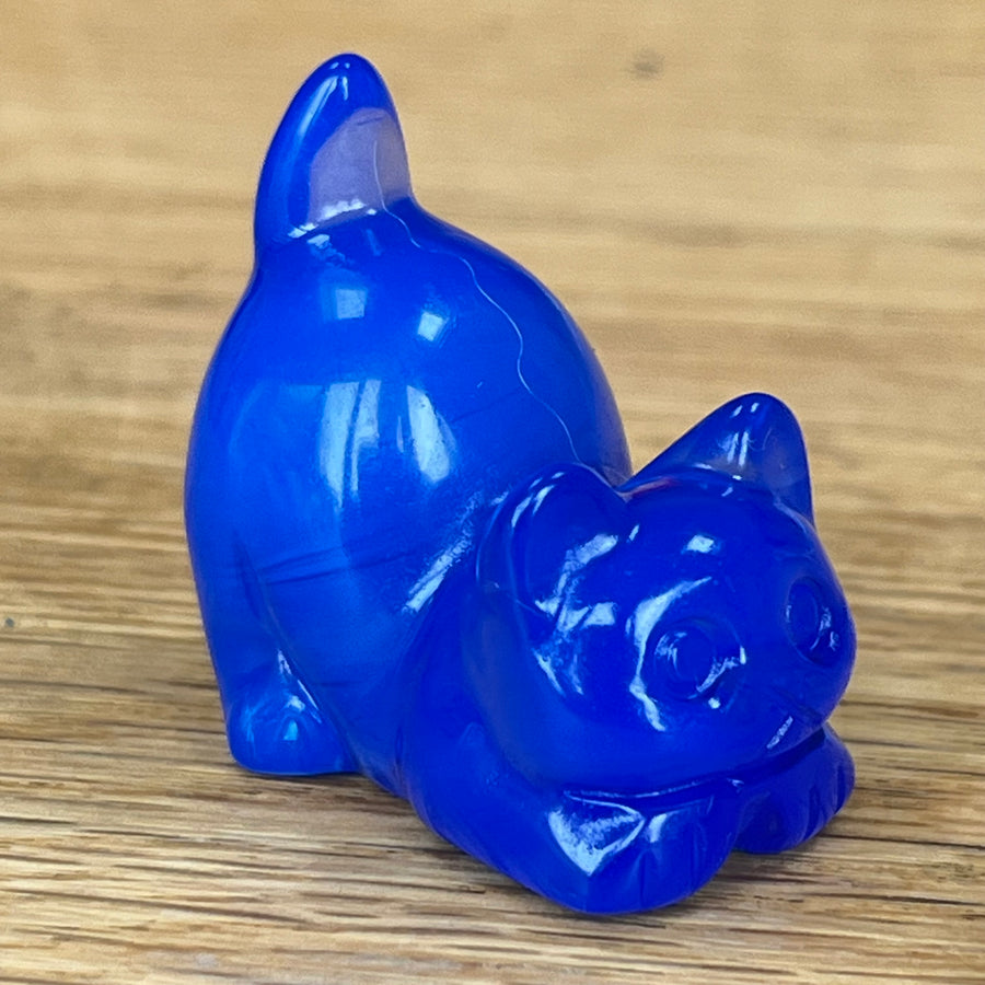 Blue Opal Gemstone Stretching Cat October Birthstone