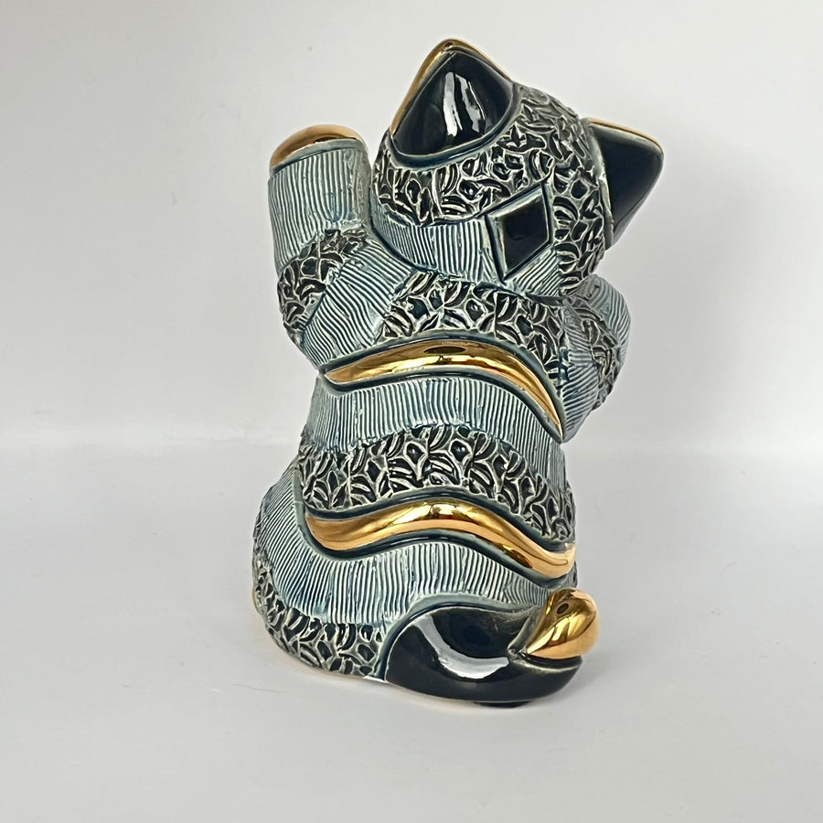 Vintage De Rosa Blue Stripy Cat Paw Raised F393A