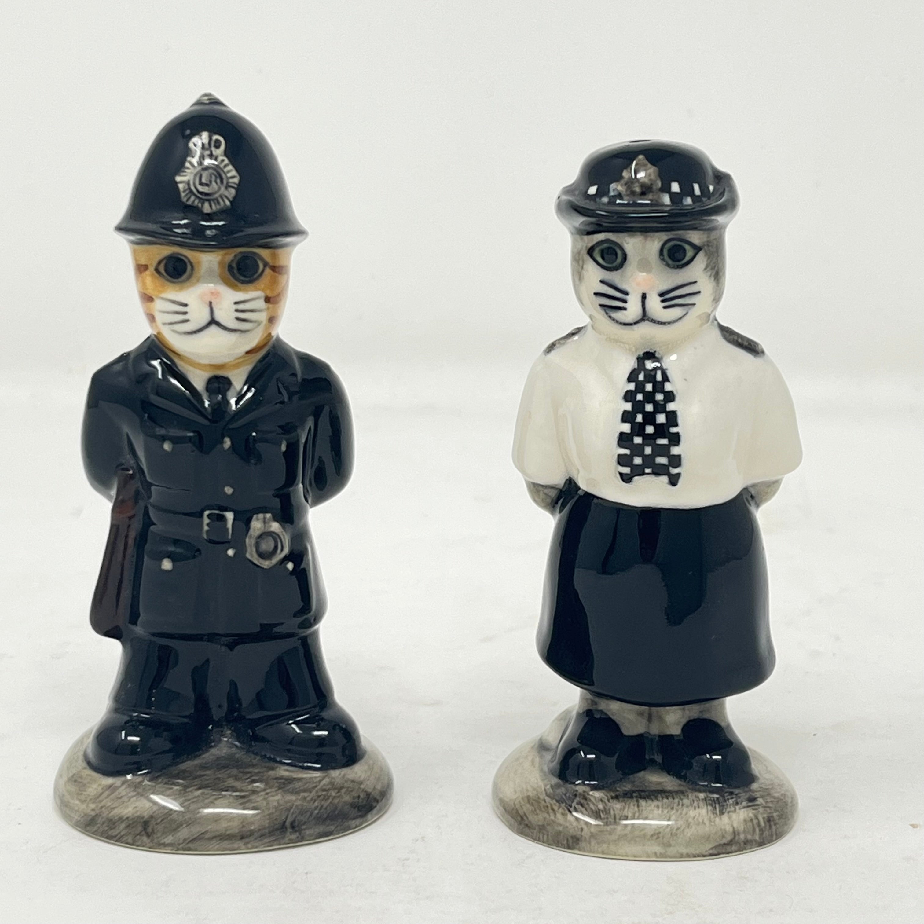 Vintage Quail Pottery Police Cats Salt & Pepper Set