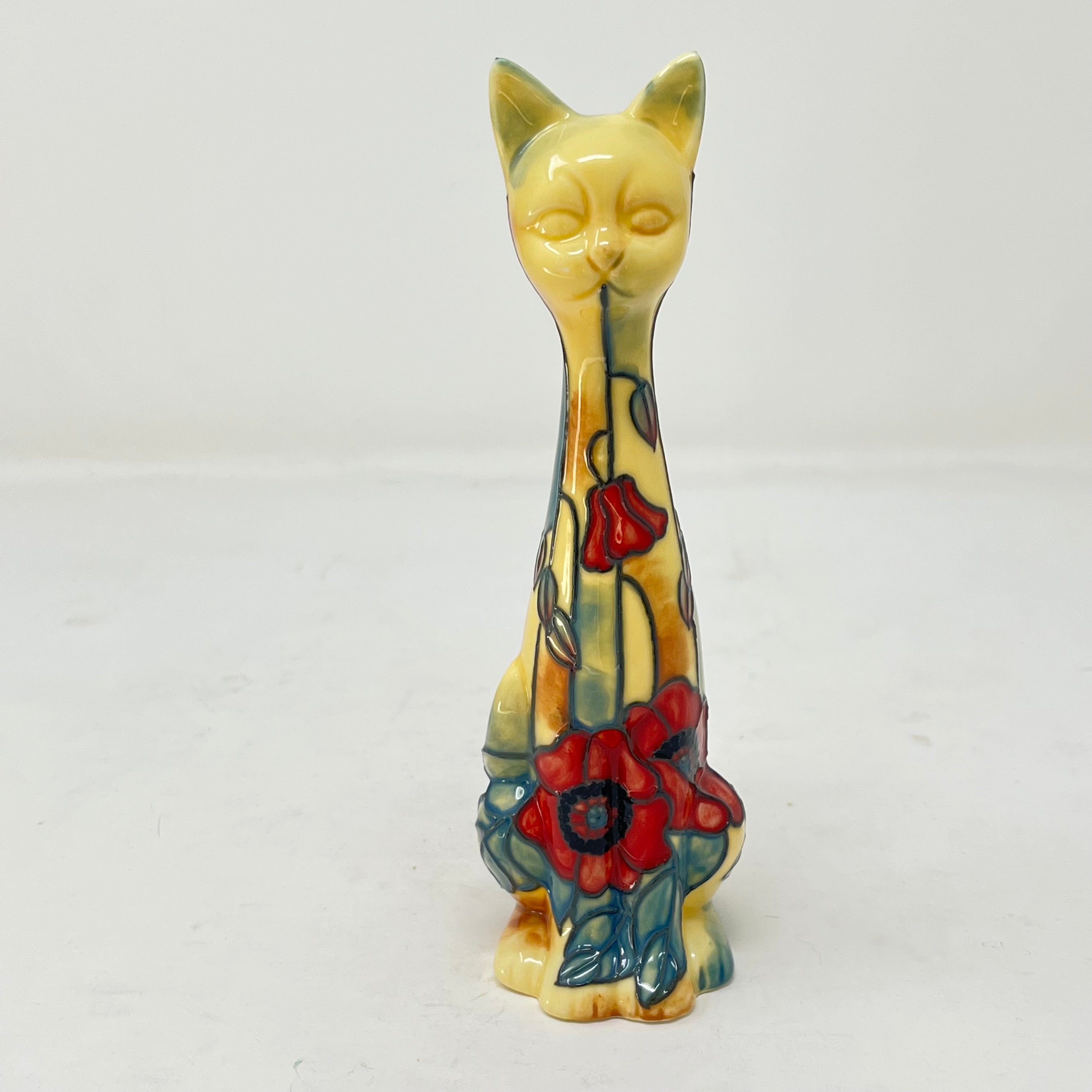 Vintage Style Old Tupton Ware Ceramic Cat - Yellow Poppy Floral Design - Unboxed