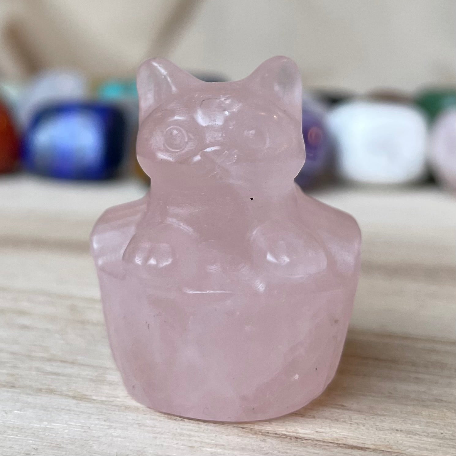 Rose Quartz Cat in Basket Gemstone Birthstone