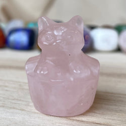 Rose Quartz Cat in Basket Gemstone Birthstone