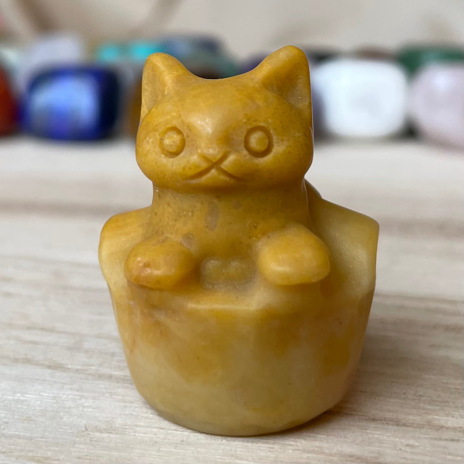 Yellow Aventurine Cat in Basket Gemstone