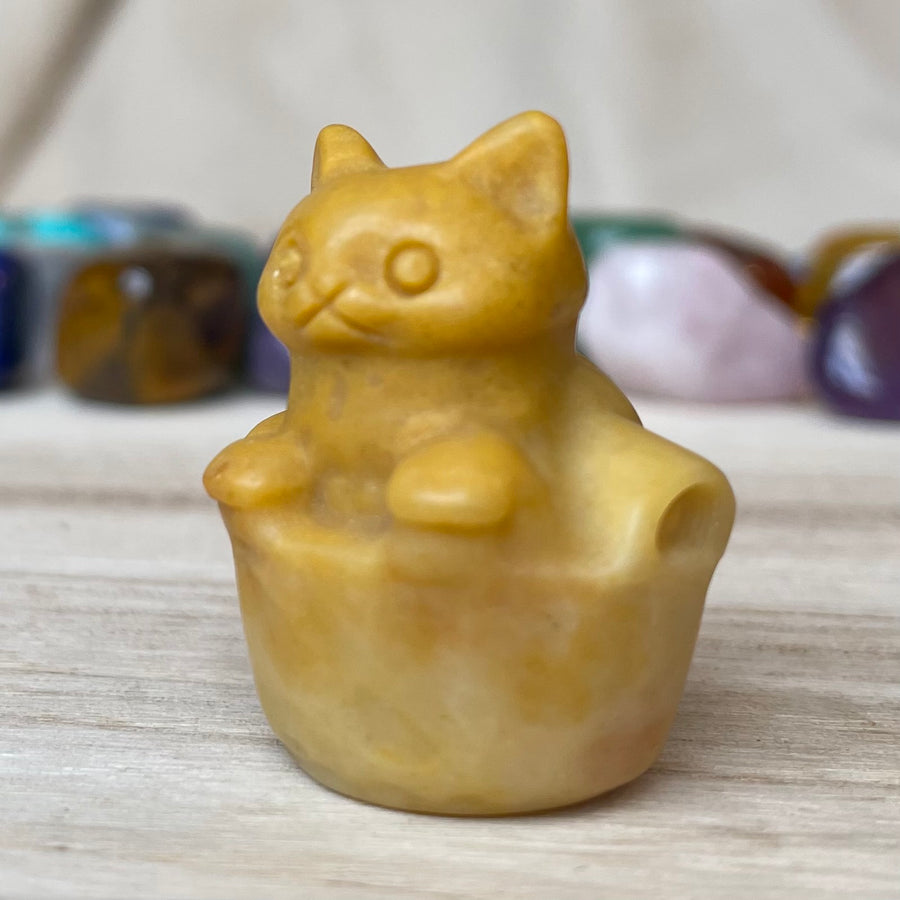 Yellow Aventurine Cat in Basket Gemstone