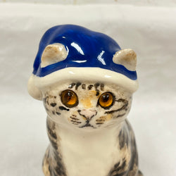 Winstanley Tabby & White Blue Santa Hat Cat - Size 2
