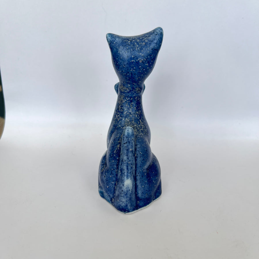 Vintage Blue Pottery Long Necked Small Pottery Cat