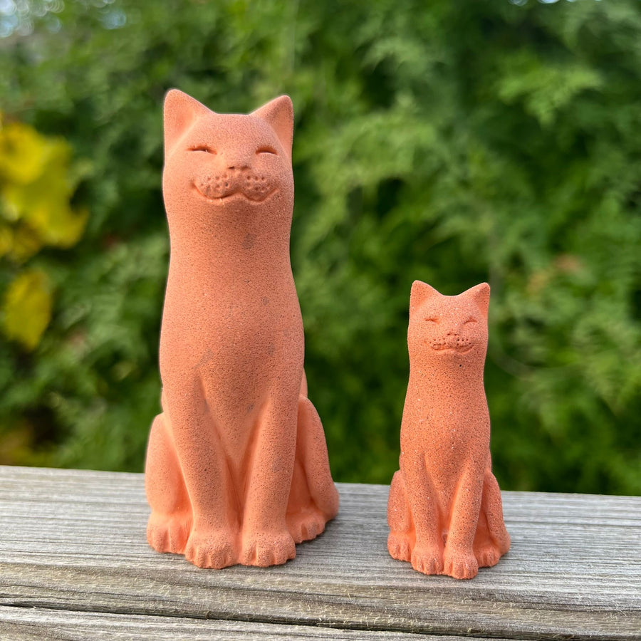 Terracotta Stone Feral Cat & Kitten Pair