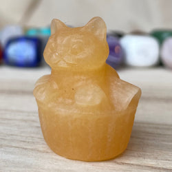 Yellow Calcite Cat in Basket Gemstone November Birthstone