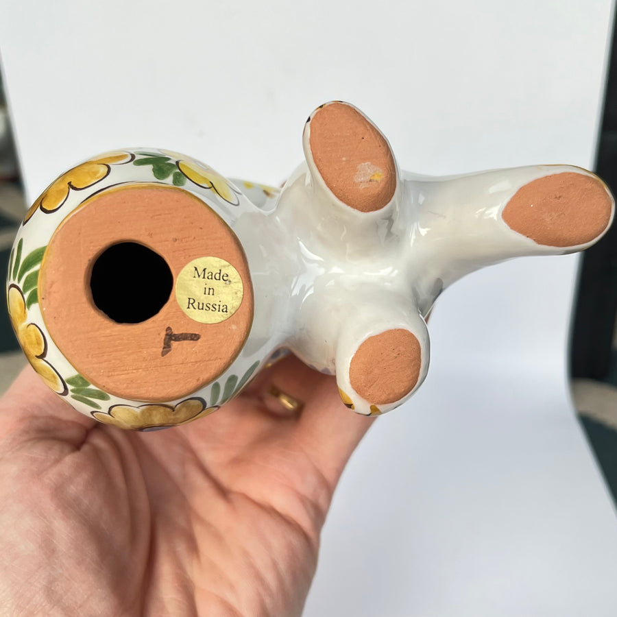 Vintage Yaroslavl Majolica Hand Painted Cat With Urn