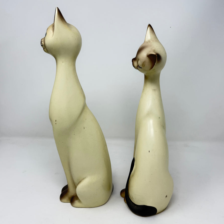 Vintage Pair of Long Necked Siamese Cats 34cm Tall