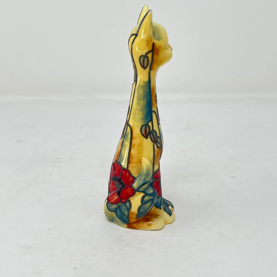 Vintage Style Old Tupton Ware Ceramic Cat - Yellow Poppy Floral Design - Unboxed