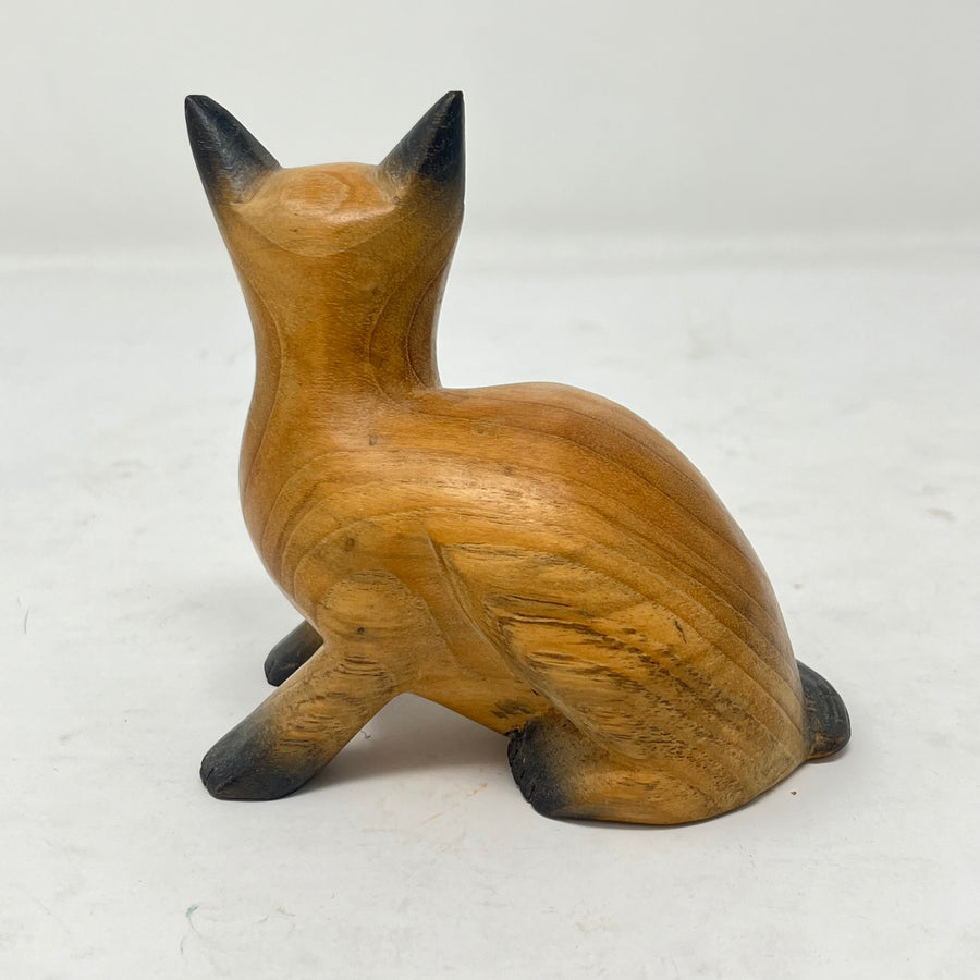 Vintage Hand-Carved Wooden Cat Figurine - Artisanal Ornament