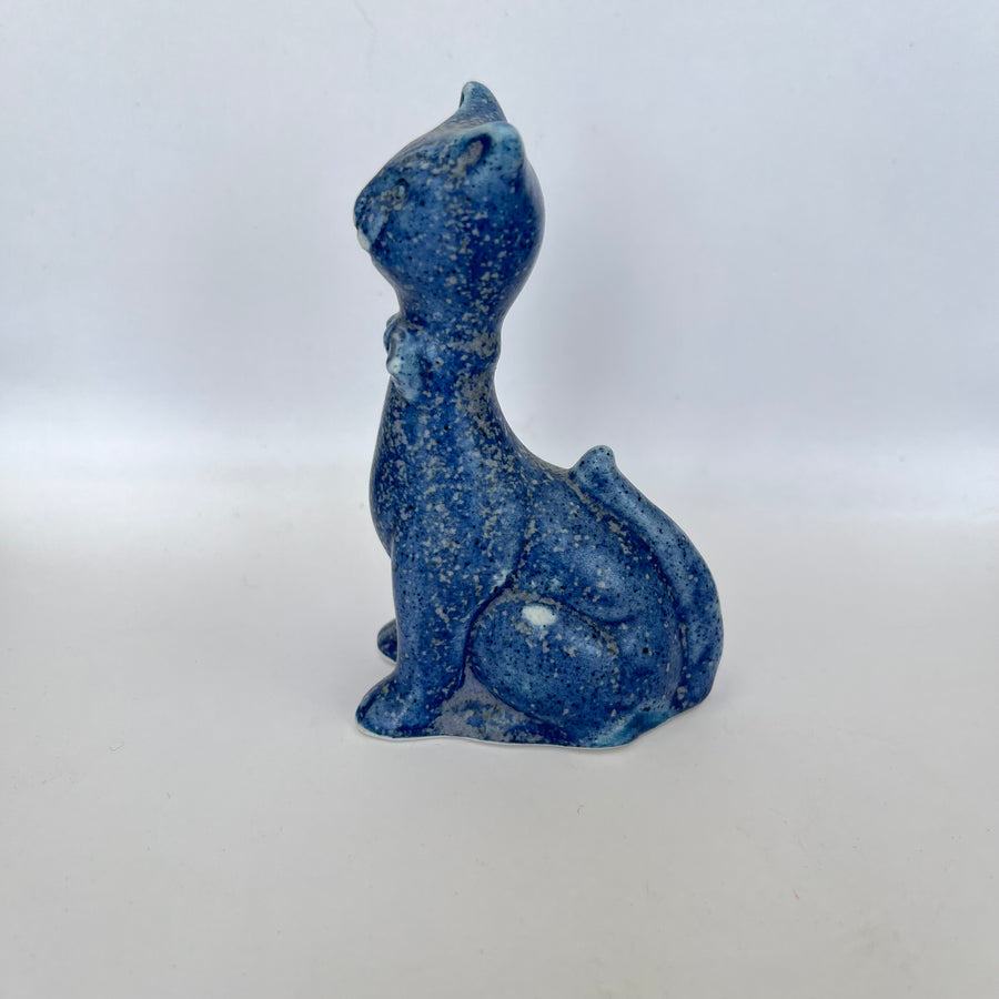Vintage Blue Pottery Long Necked Small Pottery Cat