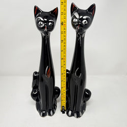 Vintage Pair of Long Necked Black Cat Stem Vases 36cm
