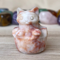 Red Veinstone Cat in Basket Gemstone August Birthstone