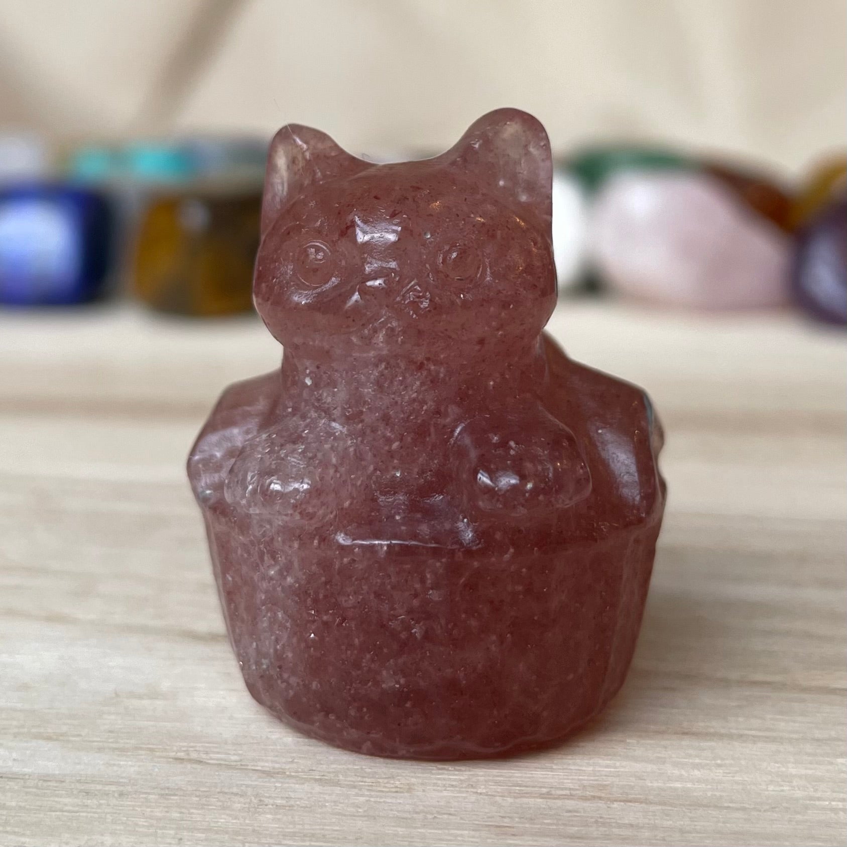 Strawberry Stone Cat in Basket Gemstone July Birthstone