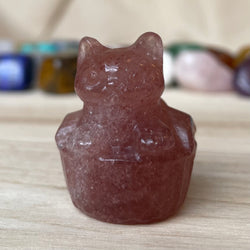 Strawberry Stone Cat in Basket Gemstone July Birthstone