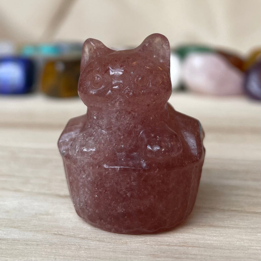 Strawberry Stone Cat in Basket Gemstone July Birthstone